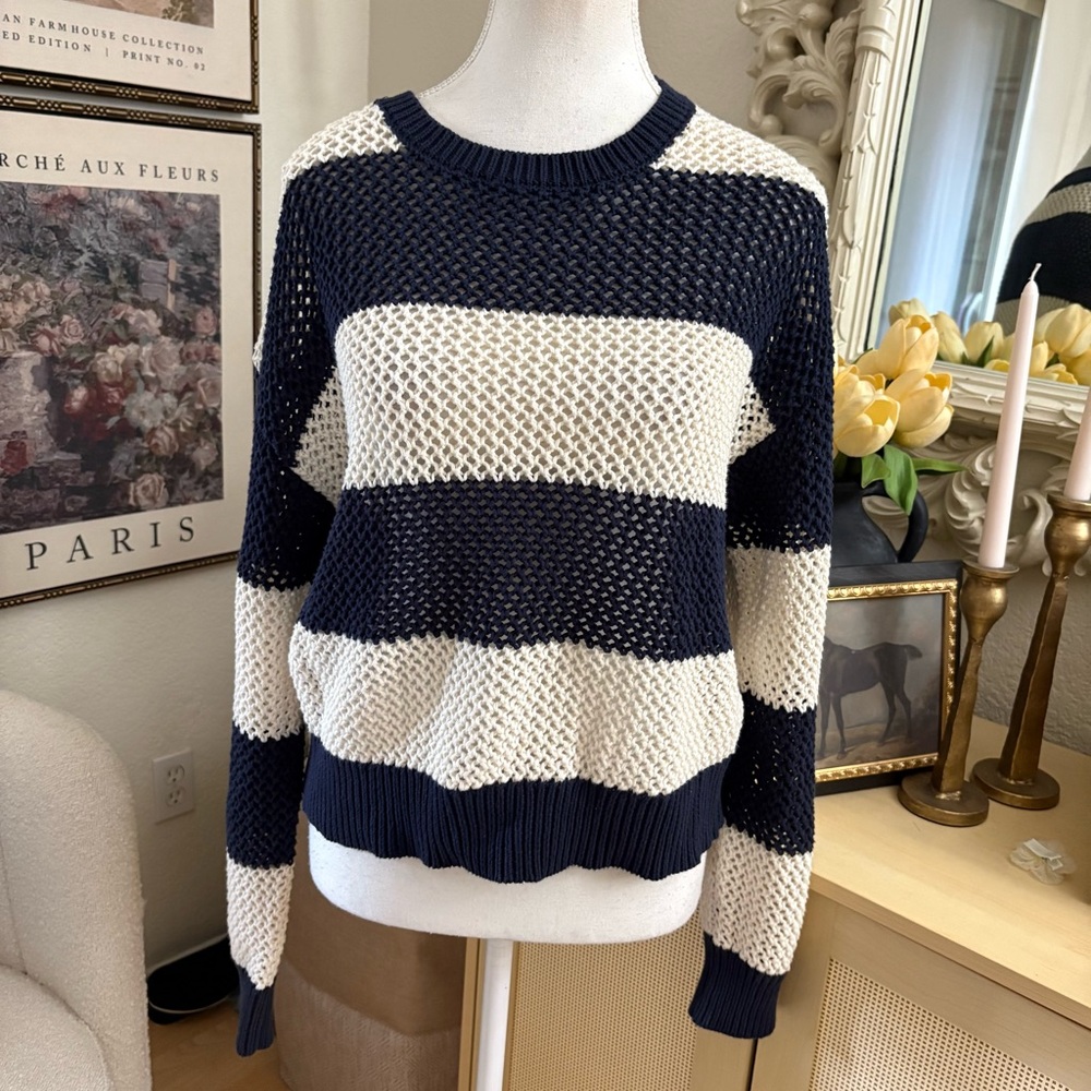 Z SUPPLY Knit Striped Putty Broadbeach Stripe Sweater Navy Size Small